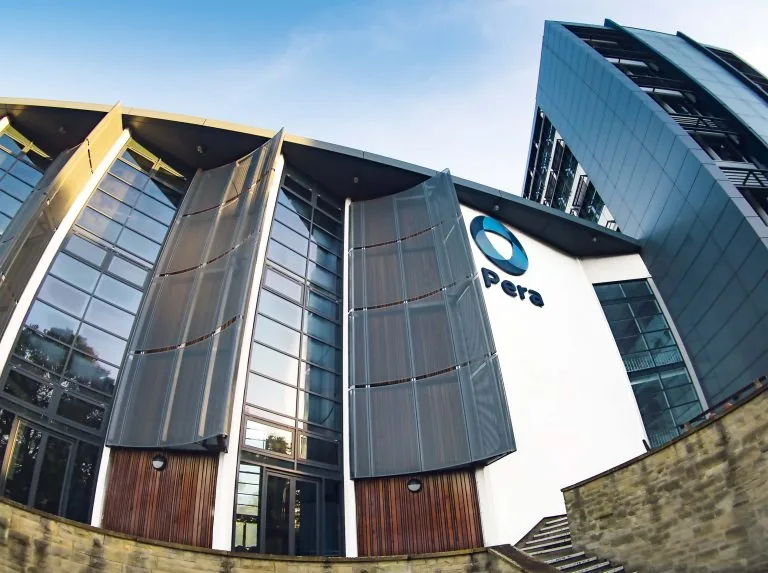 The curved glass frontage of Pera Business Park, Melton Mowbray